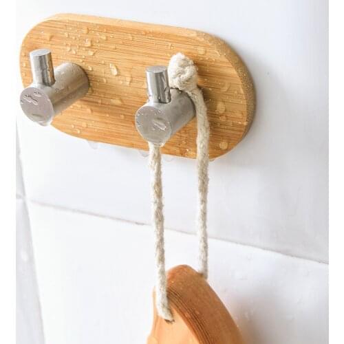 Luluhut bamboo stainless steel wall hook 3M adhesive clothes key bag suspension hook rustproof door hooks for kitchen bathroom