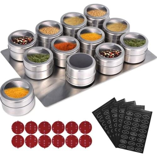 Magnetic Spice Jars With Wall Mounted Rack Stainless Steel Spice Tins Spice Seasoning Containers With Spice