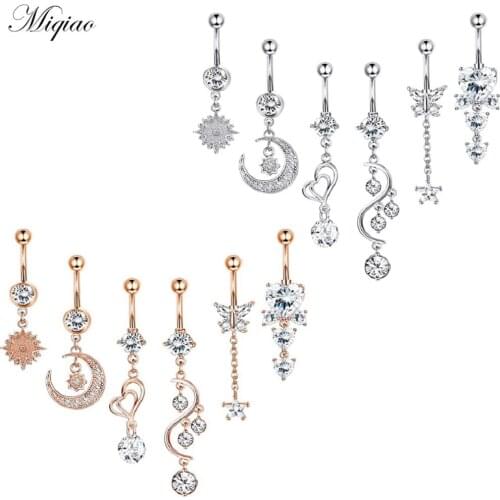 Miqiao 6pcs Fashion Hot Style Stainless Steel Zircon Belly Button Ring Body Exquisite Piercing Jewelry
