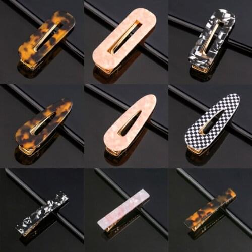 Fashion Girls Acetate Geometric Hair Clips Vintage Marble Metal Hairpins Women Barrettes Acrylic Hair Styling Tools Accessories