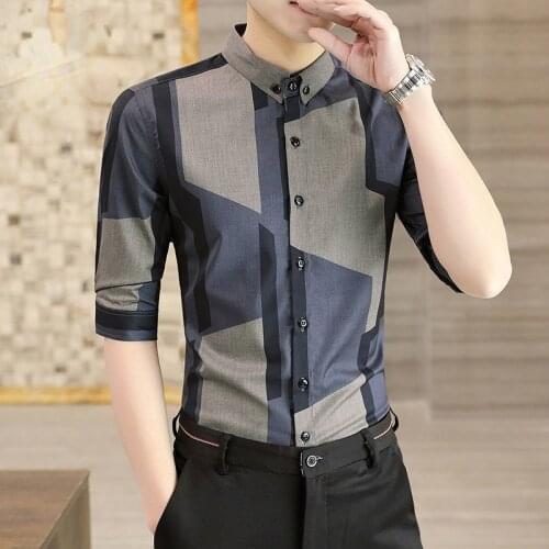 Arctic velvet sleeve shirt male handsome short sleeve shirt half sleeve pointed collar shirt
