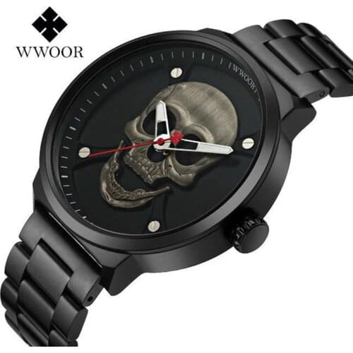 Men Skull Watch WWOOR Top Brand Quartz Stainless Steel Watchs Men Fashion Business Waterproof Creative Clock Relogio masculino