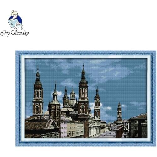 Joy Sunday Stamped or Counted Cross Stitch Kit For Embroidery Hand Crafts Home Decor Needlework European old castle