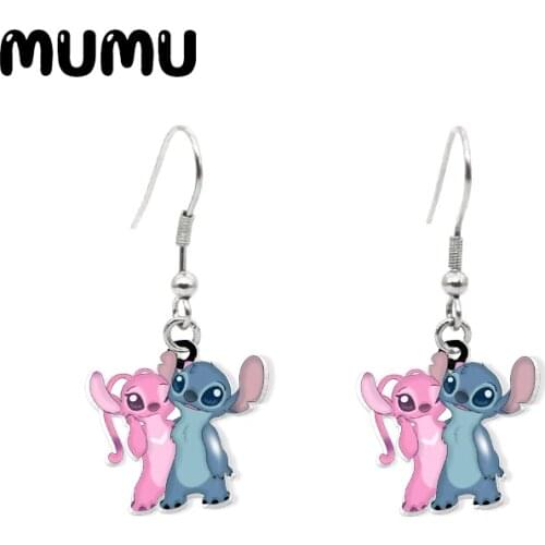 2020 New Stitch and Angel Dangle Earring Cute Acrylic Earrings Handmade Jewelry Epoxy Resin Fish Hook Earring