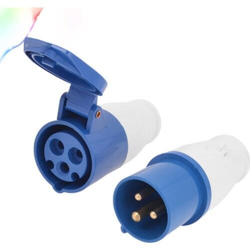 Plastic Housing 2P+E Poles 16A Industrial Socket SF-013 Blue White AC 220-250V