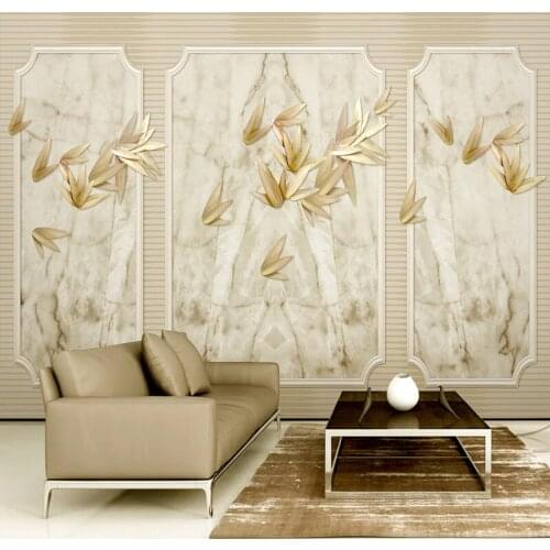 Custom Photo Wallpaper Marble Texture 3D Stereo Golden Bamboo Leaves Mural Living Room TV Self-Adhesive Waterproof Wall Stickers