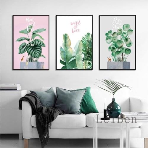 Simple Fresh Beautiful Potted Green Leaves Plant Art Poster Wall Art Print Canvas Painting Picture Modern Home Living Room Decor