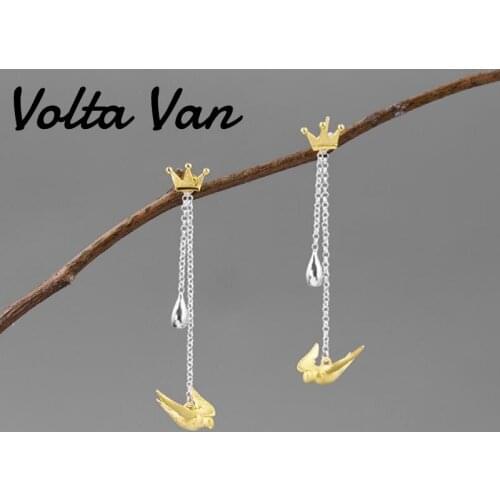 Volta Van Pendientes Plata Drop Earrings 925 Sterling Silver 2021 New Elegant Swallow Crown Concise Fine Jewelry Silver Earrings