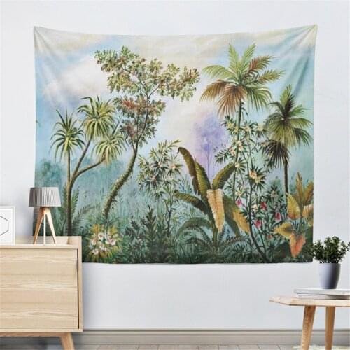 Medieval Tapestry Wall Hanging Nature Landscape Rainforest Palm Tree Tapestry Tropical Plants Tablecloth Dorm Boho Decor Blanket