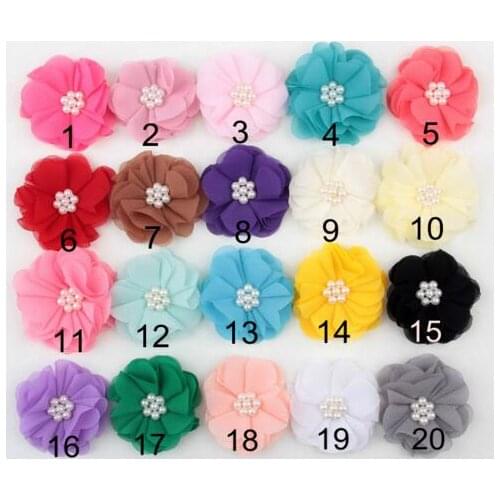 Rhinestone Chiffon flowers Little girls Hair Accessories DIY Flower Bouquet Flowers Decorations No Hair clips YH503