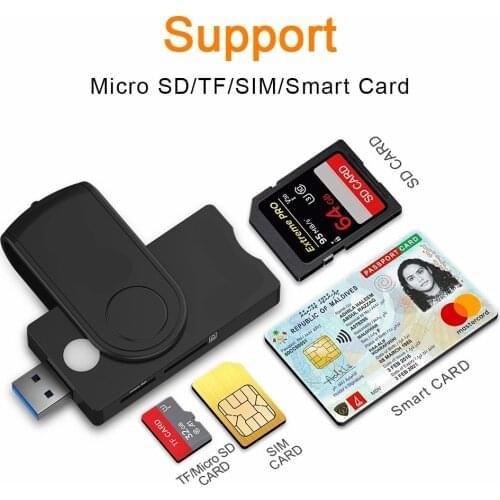 USB 2.0 Smart Card Reader micro SD/TF memory ID Bank EMV electronic DNIE dni citizen sim cloner connector adapter
