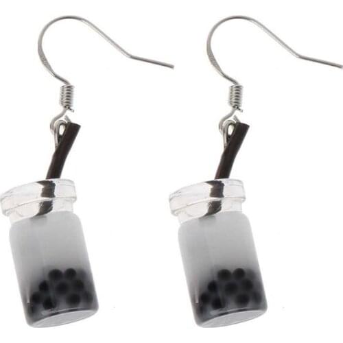 Funny Milk Tea Drink Dangle Earrings Bubble Tea Simulated Food Women Jewelry X4YA