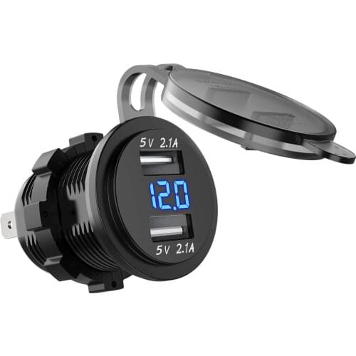 DC 12/24V Dual USB Power Charger 5V 2.1A 2.1A Adapter Cigarette Lighter Socket with Rocker Switch with Digital Voltmeter