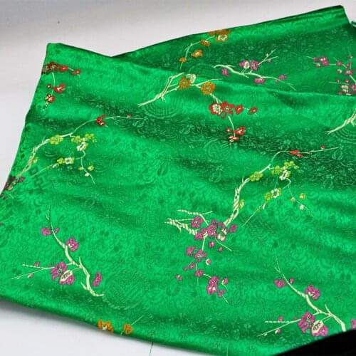 Green Plum Blossom style Brocade Fabric Damask Jacquard Apparel Costume Upholstery Furnishing Curtain Clothing Material BY meter