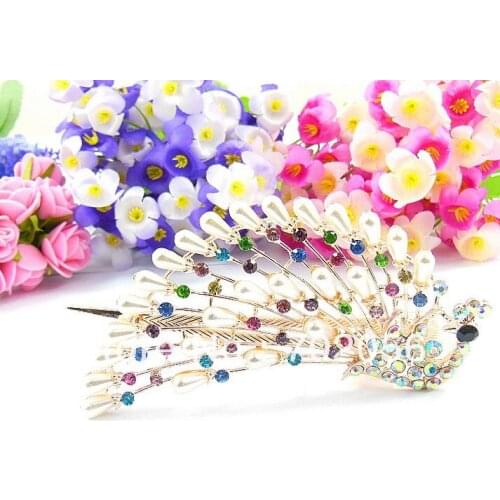 Pearl rhinestone peacock big Duck Clip Banana Clips Hair Barrette Hairpin clasps accessory 24pc/lot mixed #2990