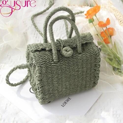 Gusure Ladies Summer Straw Woven Crossbody Bags Casual Small Hasp Shoulder Bag Raffia Square Rattan Messenger Bag Handbags Purse