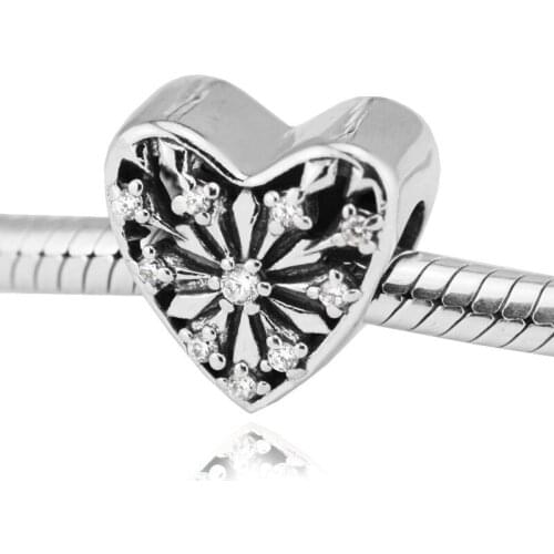 Winter Heart Clear CZ Charm Woman DIY Beads For Jewelry Making Sterling Silver Jewelry Fits For Beaded Bracelets