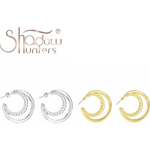 SHADOWHUNTERS 2020 New Arrival Real 925 Sterling Silver Round Stud Earrings For Women Europe Fashion Jewelry Moon Shape Earrings