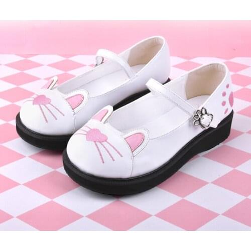Japanese Cute Lolita Shoes Original Round Head Embroidery Cat Claw Kawaii Lolita Shoes Women Buckle Platform Anime Cosplay Shoes