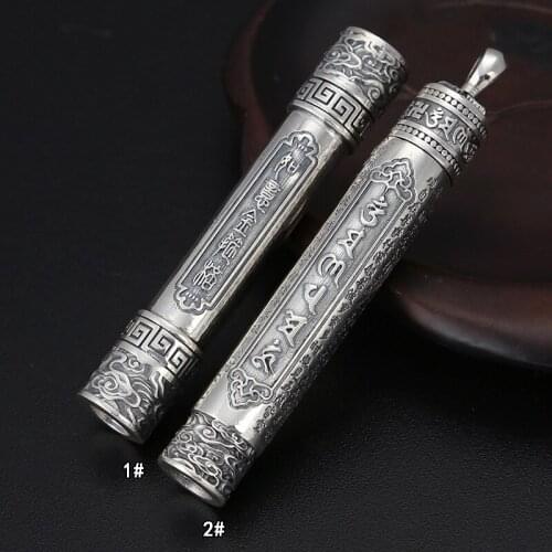 925 Sterling Silver Jewelry Thai Silver Ruyi Golden Hoop Stick Six-word Mantra Charging Cigarette Lighter Mens Pendant