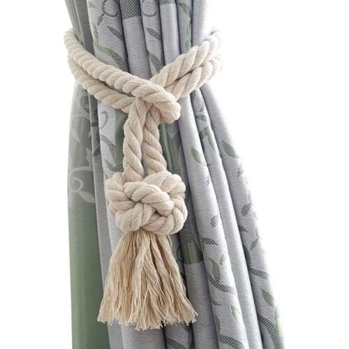 2pcs Retro Tassel Knit Curtain Rope Curtain Tieback Knitting Curtain Rope Beige