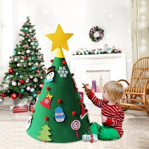 2019 DIY Toddler Felt Christmas Tree with Hanging Ornaments Children Xmas New Year Gifts Merry Christmas Party Decorations