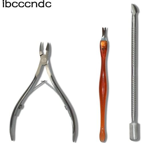3pcs/set Stainless Steel Cuticle Nail Pusher Cuticle Trimmer Tweezer Dead Skin UV Gel Polish Remover Nail File Manicure Art Tool