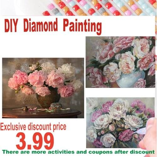 5D Diy Diamond Painting Flowers Arrangement Round Diamond Full Diamond Bright Pink Rose Cross Stitc Mosaic Custom Home Decora