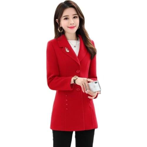 Spring Autumn Coat Female Woolen Jacket Long Slim 2021 New Thick Wool Overcoat Womens Elegant Blended Woolen Outerwear 4XL H271