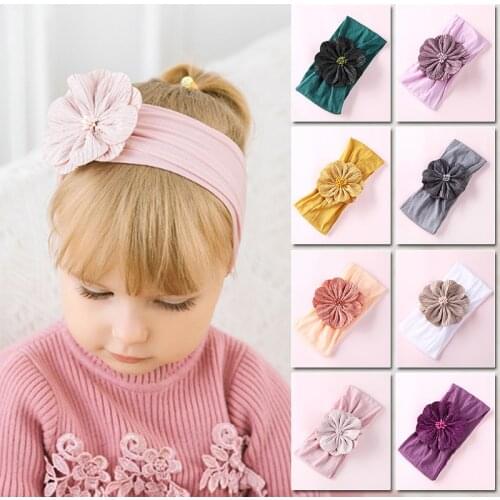Baby Turban Super Soft Chiffon Flower Wide Baby Hair Band Solid Color Elastic Nylon Newborn Hair Accessories