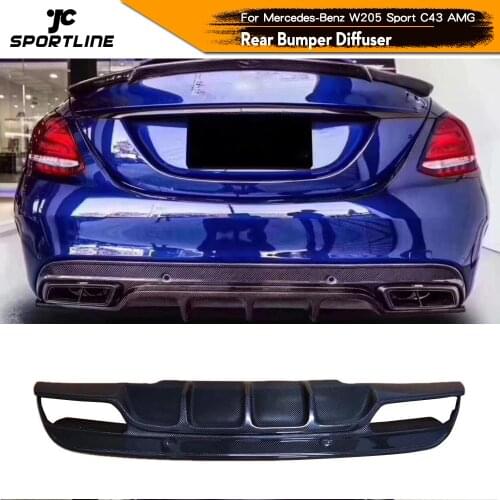 Carbon Fiber Rear Bumper Diffuser Lip Spoiler for Mercedes-Benz C Class W205 Sport C43 AMG Sedan 2015 - 2019 Car Rear Diffuser
