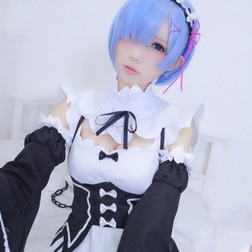 Anime Re Life in a different world from zero Rem Cosplay Costume Women Maid Uniform Re Zero Cosplay Rem Headwear Halloween Party
