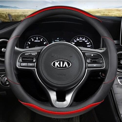 Carbon Fibre Leather Car Steering Wheel Cover for Kia Sportage Picanto Sorento Cerato Rio X Line Optima Auto Accessories