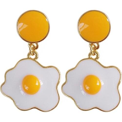 Punk Cute Oil Enamel Yellow Poached Egg Clip Earrings No Pierced Ears sUMMER Earrings For Women Girls Brincos