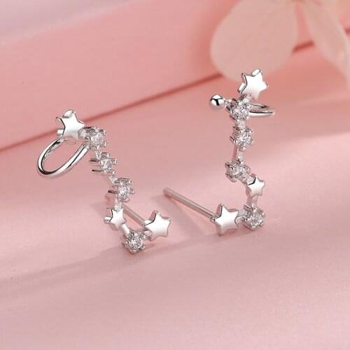 S925 Pure Sterling Silver Ear Cuff Chain Luxury Star Female Earrings Stackable Korean Clip Earrings Without Piecing