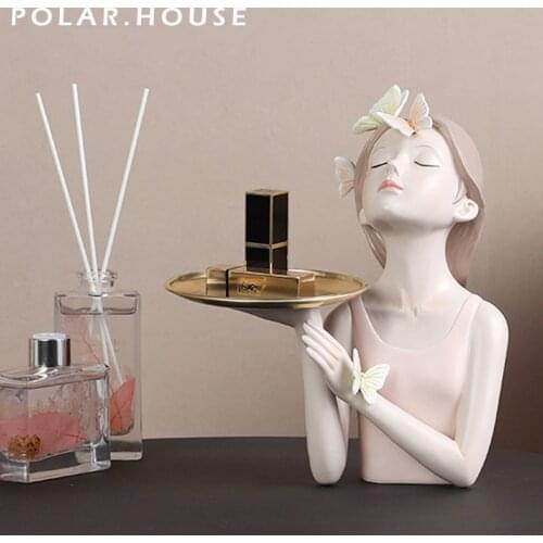 Fashion Butterfly Fairy Girl Tray Creative Girl Figurines Gold Jewelry Tray Dressing Room Decoration Statue Furnishing Ornaments