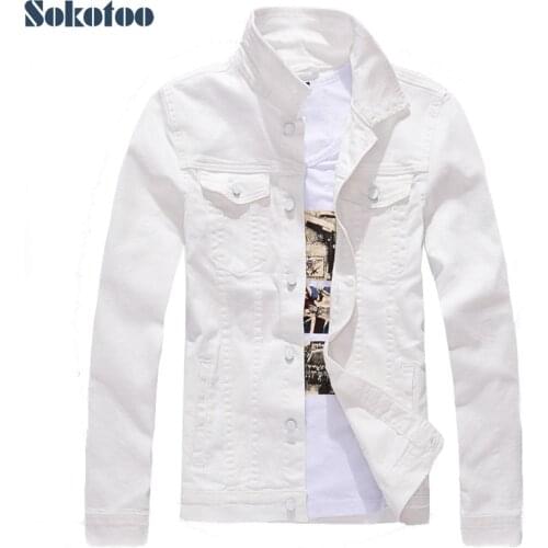 Sokotoo Mens slim full sleeve all match denim jean jacket Casual black white fancy colored coat Outerwear
