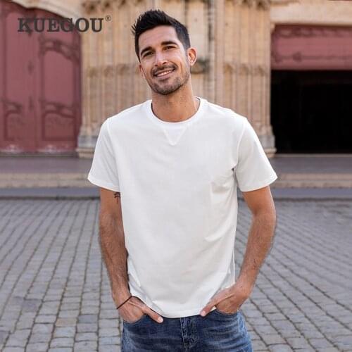 KUEGOU Cotton Solid Tee Simple O-neck Mans T-shirt Short Sleeve Summer Tshirt Fashion For Men Plus Size White Top ZT-90087