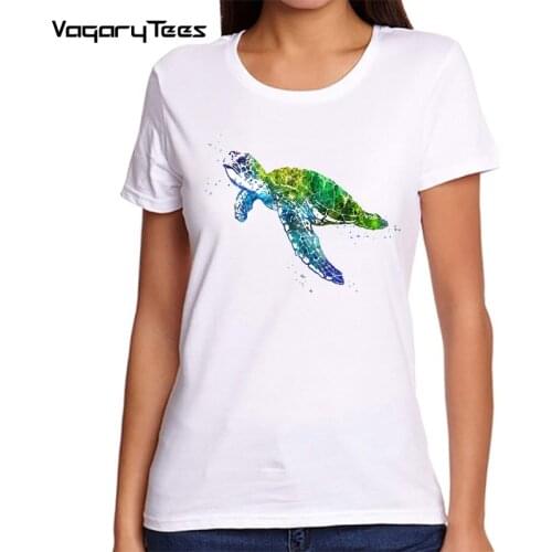 New Summer Fashion Women Short Sleeve Ocean Sea Turtle Watercolor Sea Turtle Art Print T-Shirt Funny Girl Casual Tee Tops