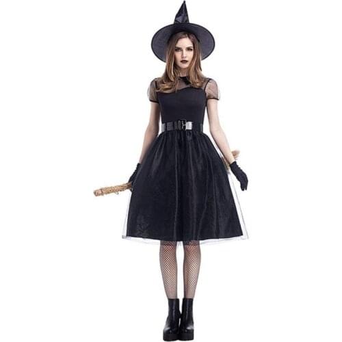 New Black Yarn Witch Costume Witch Costume Temperament Witch Dark Night Ghost Game Costume 2020 Halloween Cosplay Costumes