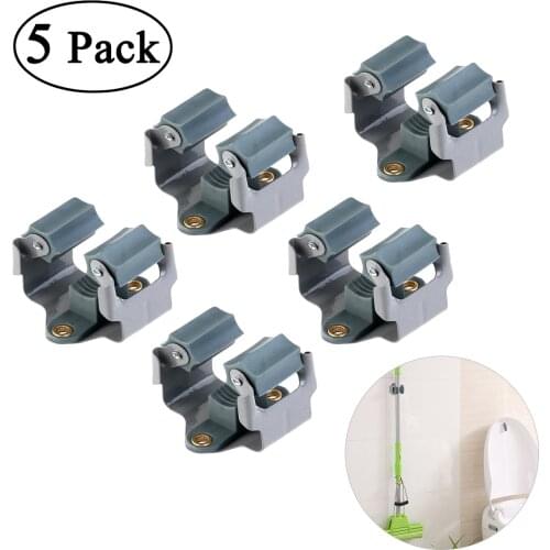 NUOLUX 5pcs Mop and Broom Holder Wall Mounted Garden Storage Rack (Grey with Random Screws Color) A20