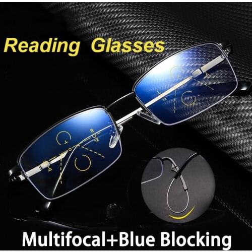 Flexible Transition Reading Glasses Multifocal Optical Anti Blue Light Hyperopia Prescription Glasses Unisex Far Near gafas +150