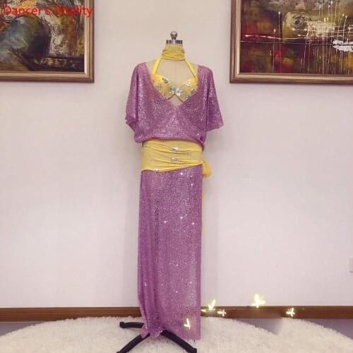 Belly dance Clothes group costumes flash powder folk robes tailored Women balady shabby saidi Dress Bra Dress Suit S,M,L