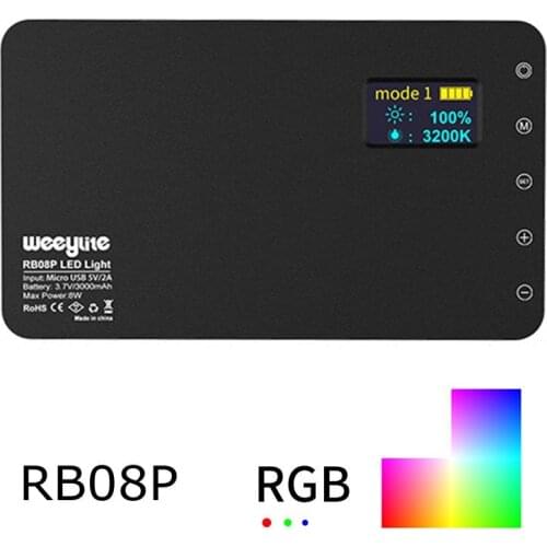 RB08P RGB LED Camera Video Light Full Color Video Pocket Light Dimmable 2500K-8500K Bi-Color Panel Light