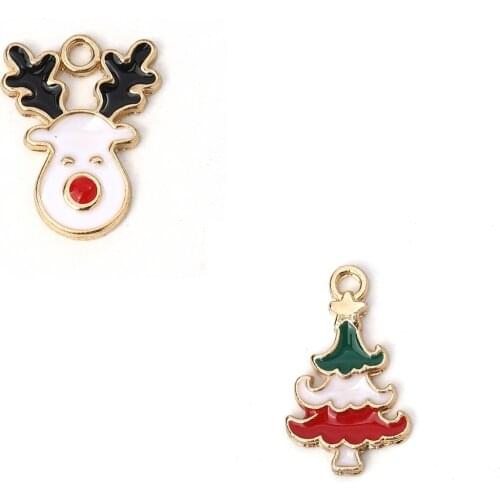 Christmas Reindeer Tree Enamel Charms Zinc Based Alloy Charms Gold Color Enamel Pendants For DIY Jewelry Making, 2 PCs