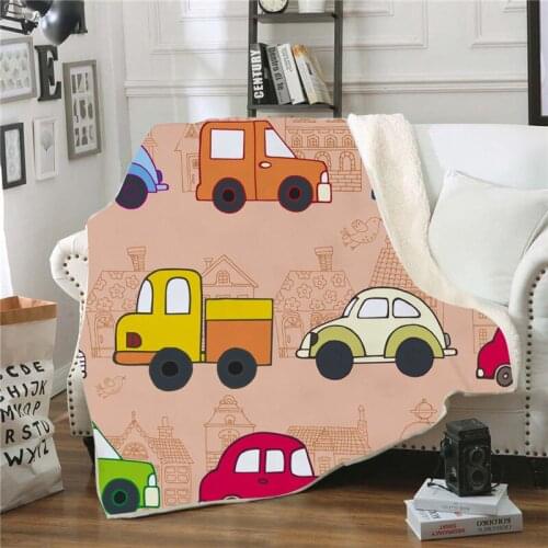 Custom Car Bus Sherpa Fleece Blanket Cartoon Colorful Plush Blanket for Child Adult Dog Puppy Skinny Quilt Drop Ship