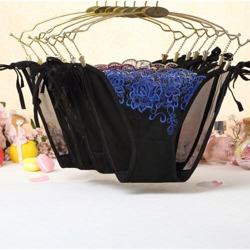 Brand New Sexy Babydolls Women Briefs Low Waist Hip Temptation Triangle Briefs Female Black Lace Briefs Flora Underwear