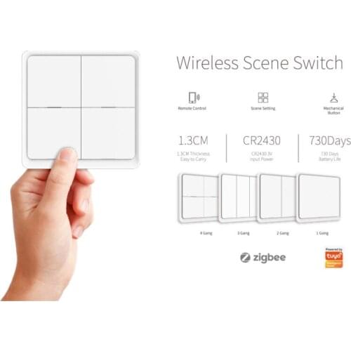 Tuya Smart ZigBee Wireless Switch 4-way Panel Scene Button Switch Controller Battery Powered Automation Scenario For Tuya Device