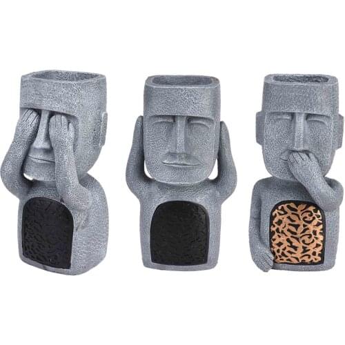 See Hear Speak No Evil Garden Easter Island Statues Creative Garden Resin Sculpture Outdoor Decoration Garden Supplies