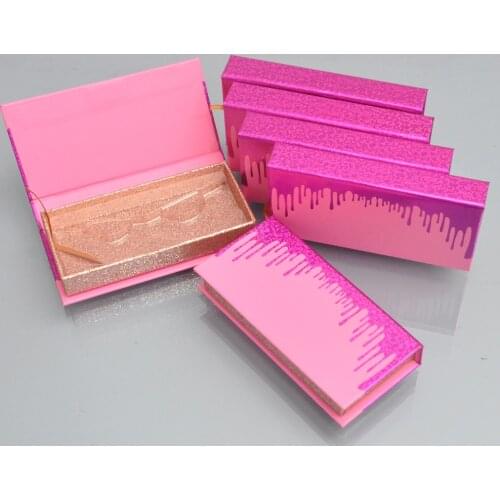 Wholesale 50/100/pack false eyelash packaging box lash boxes custom logo faux cils 25mm mink eyelashes Dark Pink Quicksand case